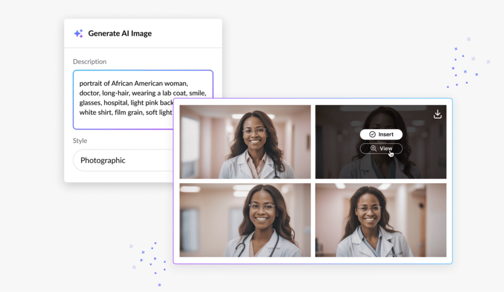 Screenshot of Articulate's AI Assistant image generator, generating an image of a young woman